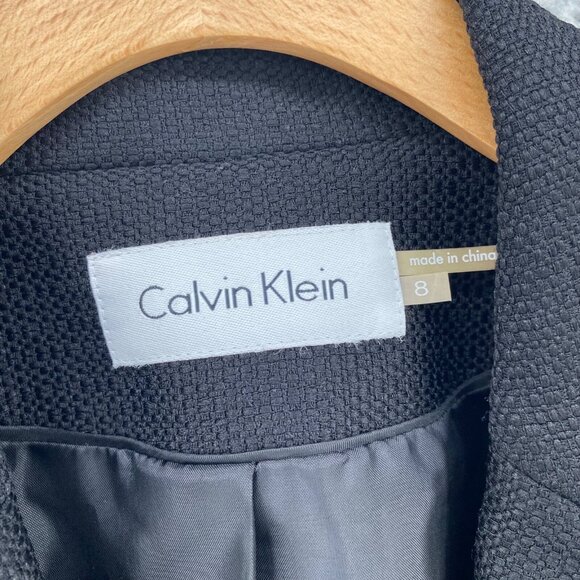 Calvin Klein Blazer Womens 8 Black Woven Button Up Pockets Office Career Work - Picture 5 of 11